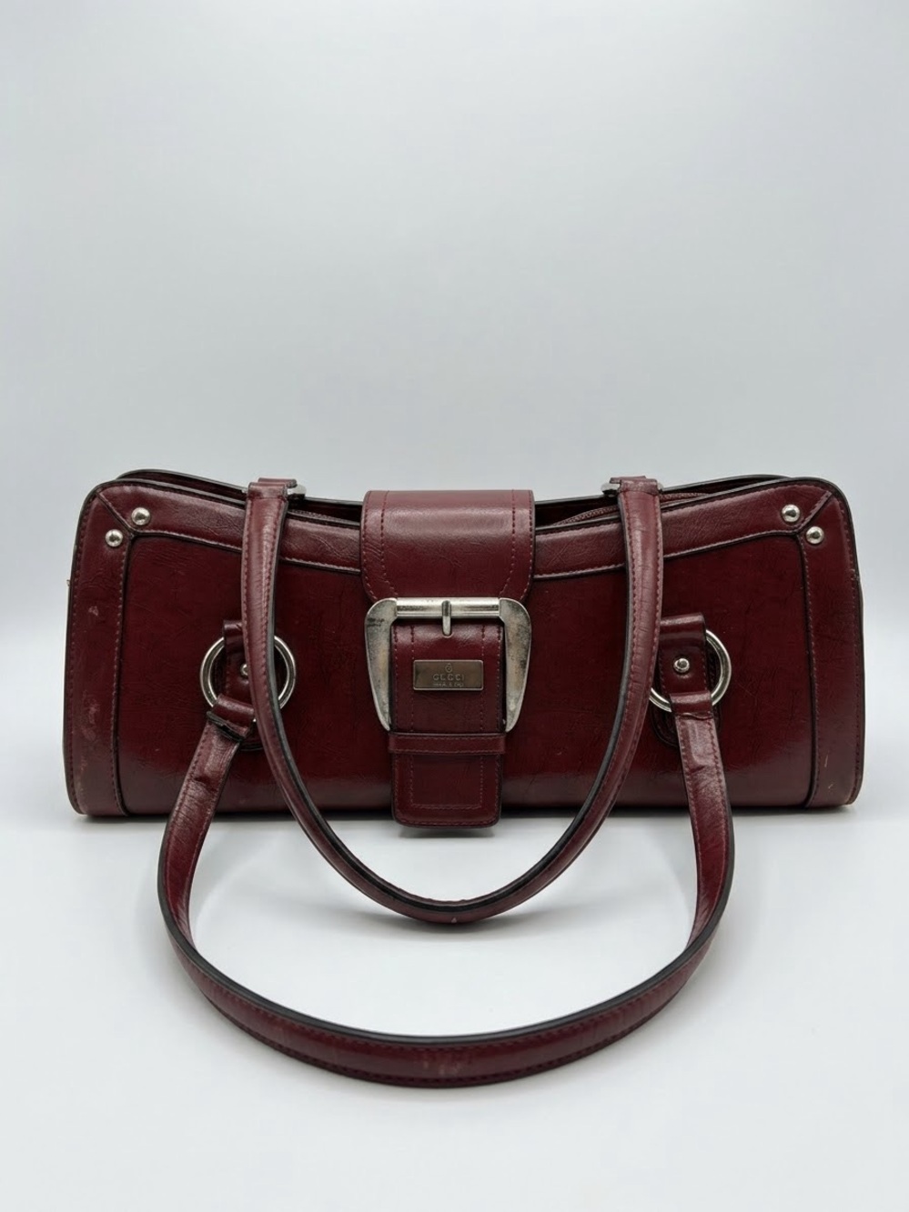 Gucci Burgundy Leather Shoulder Bag with Silver Buckle - Picture 3 of 4